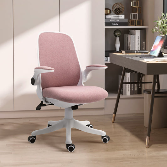 Office Chair 360° Swivel Task Desk Breathable Fabric Computer Chair with Flip-up Arms and Adjustable Height, Pink Task Chairs Multi Colour  at Gallery Canada