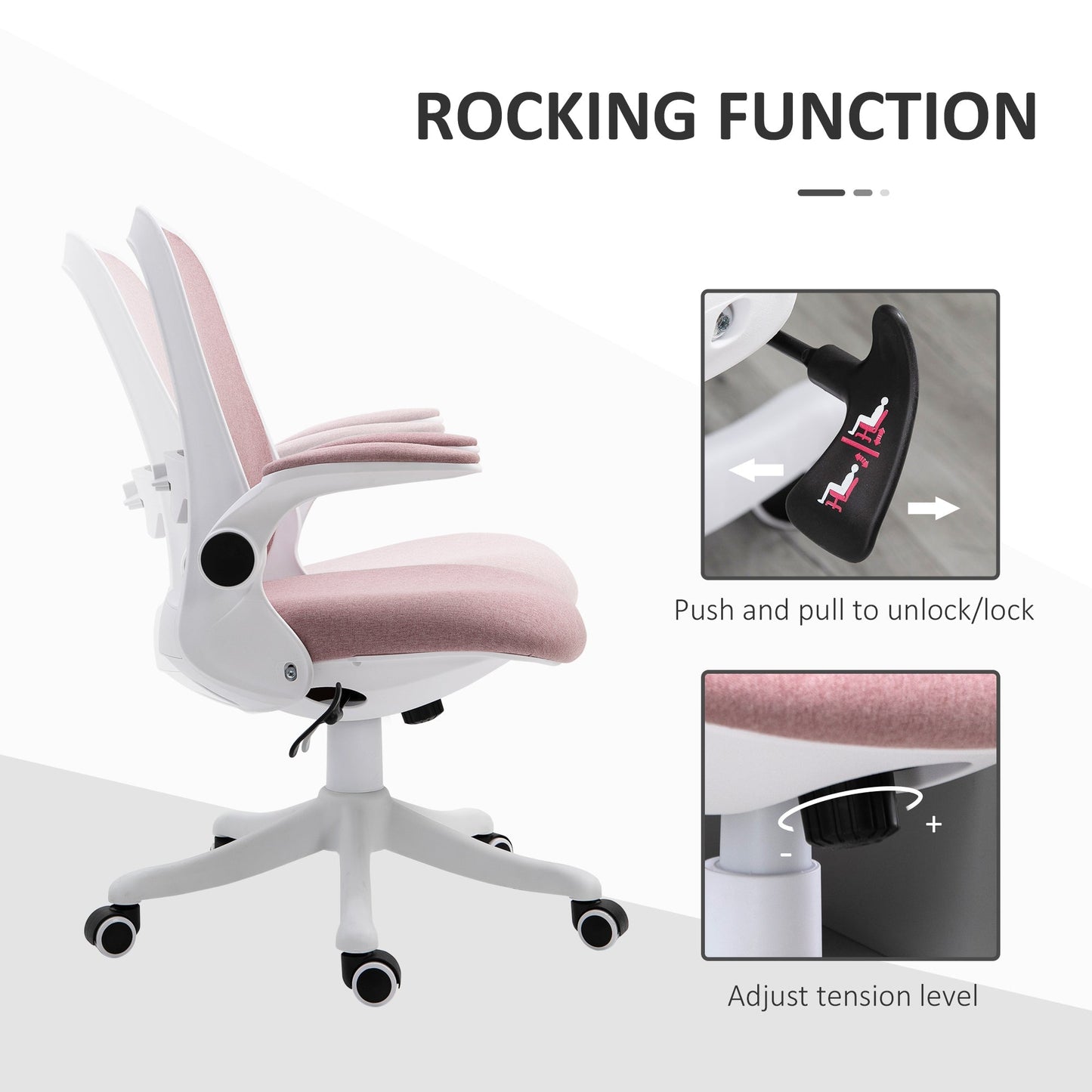 Office Chair 360° Swivel Task Desk Breathable Fabric Computer Chair with Flip-up Arms and Adjustable Height, Pink - Gallery Canada