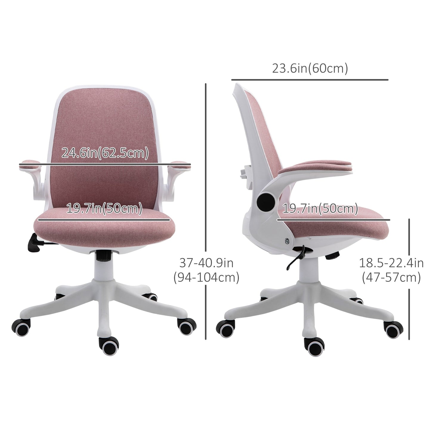 Office Chair 360° Swivel Task Desk Breathable Fabric Computer Chair with Flip-up Arms and Adjustable Height, Pink Task Chairs   at Gallery Canada