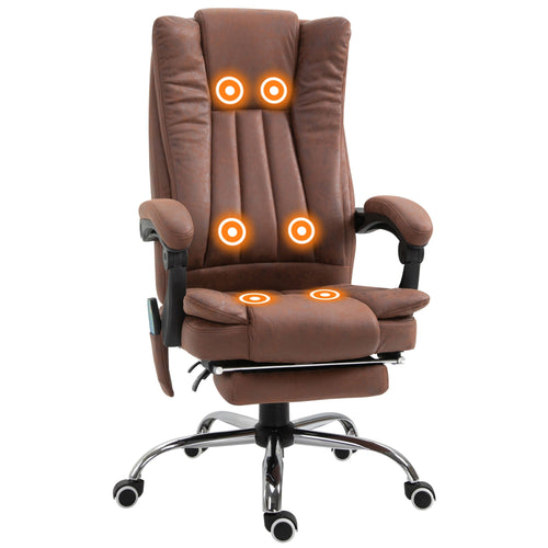 Office Chair 6-point Vibration Massage Chair Micro Fiber Recliner with Retractable Footrest Brown