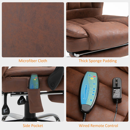 Office Chair 6-point Vibration Massage Chair Micro Fiber Recliner with Retractable Footrest Brown - Gallery Canada