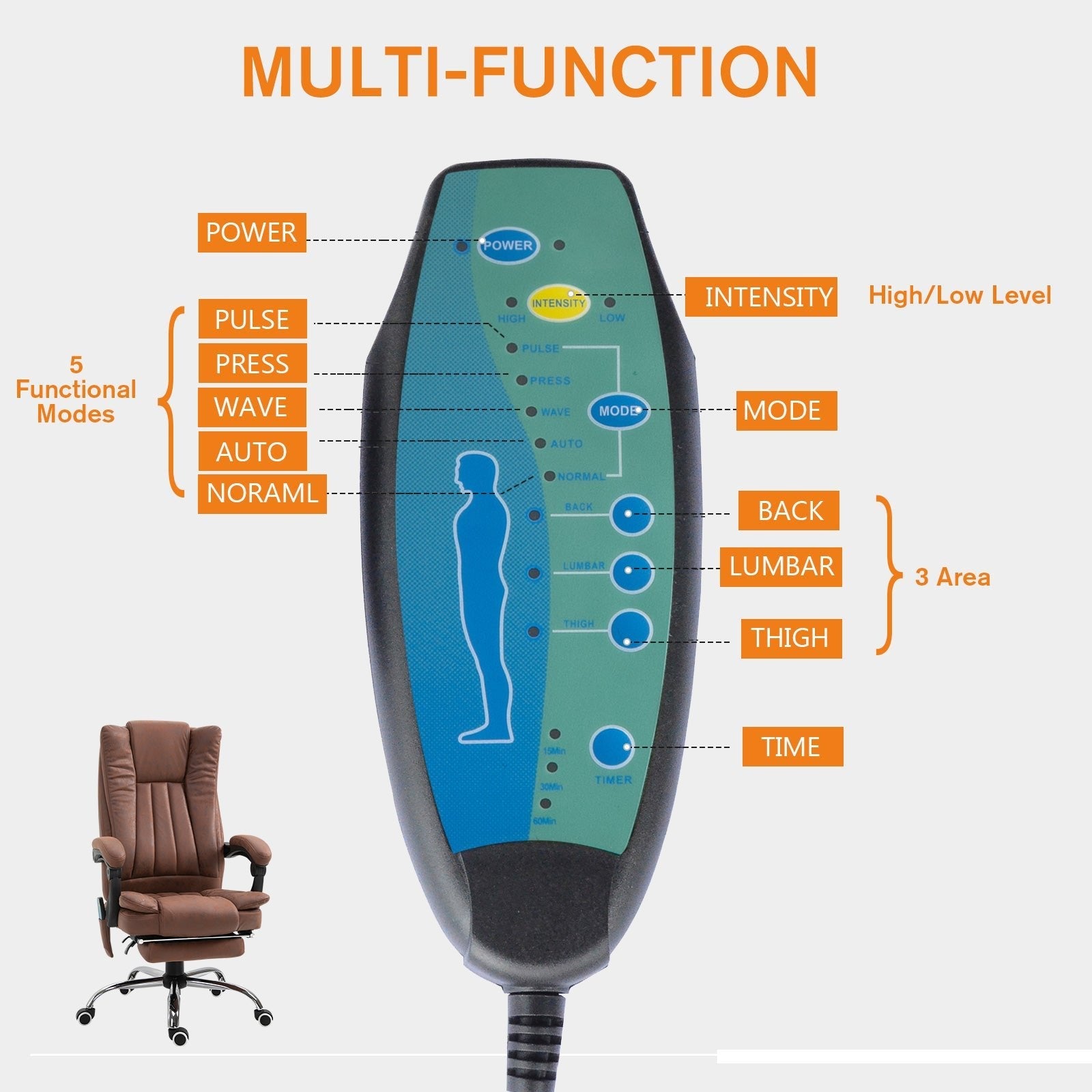 Office Chair 6-point Vibration Massage Chair Micro Fiber Recliner with Retractable Footrest Brown Massage Chairs   at Gallery Canada