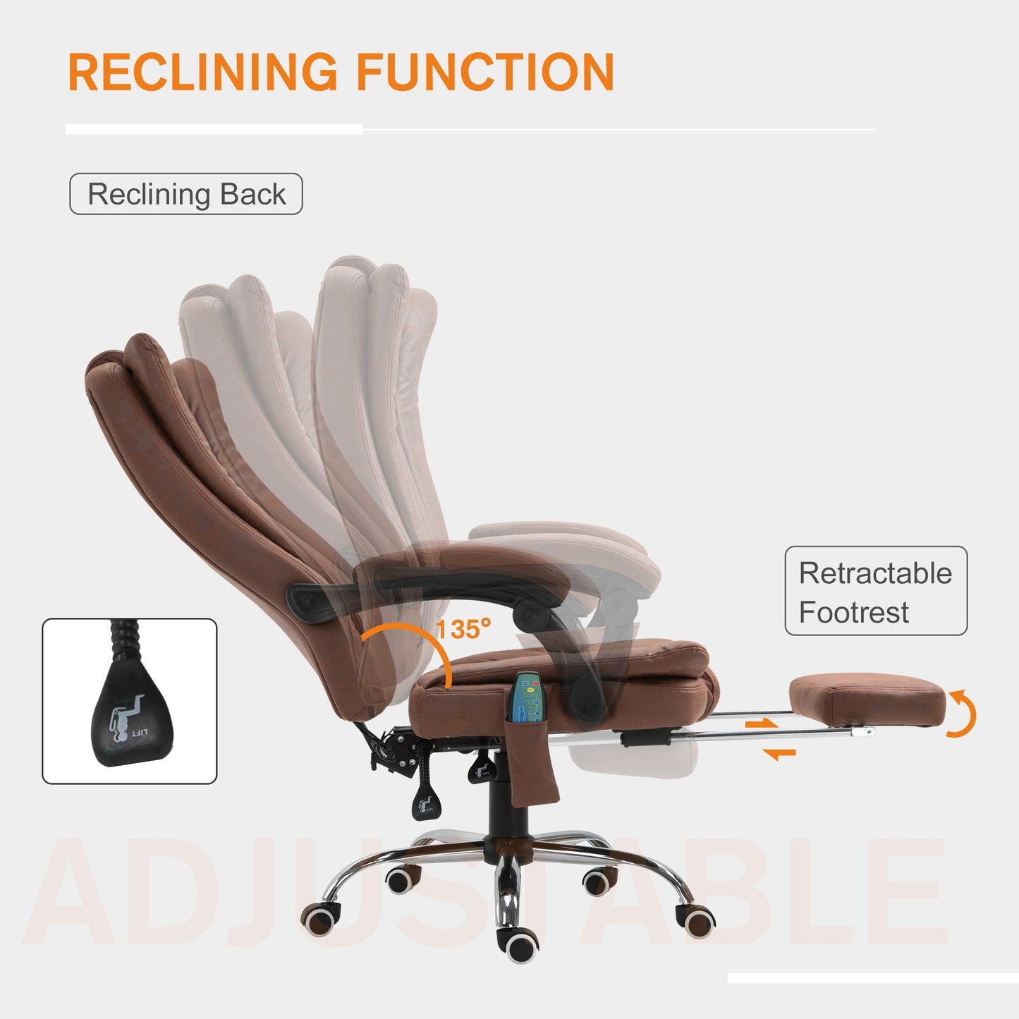 Office Chair 6-point Vibration Massage Chair Micro Fiber Recliner with Retractable Footrest Brown Massage Chairs   at Gallery Canada