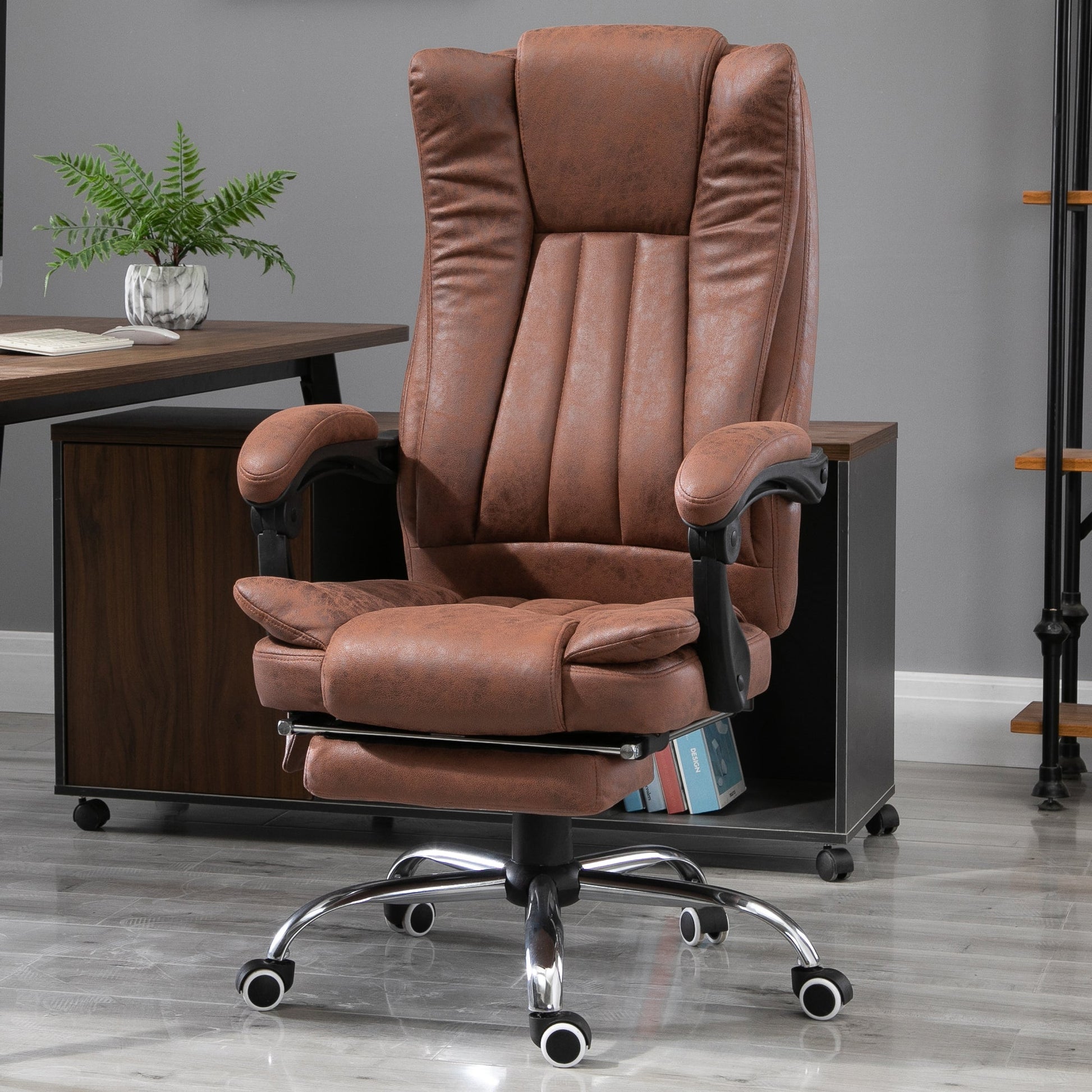 Office Chair 6-point Vibration Massage Chair Micro Fiber Recliner with Retractable Footrest Brown Massage Chairs   at Gallery Canada