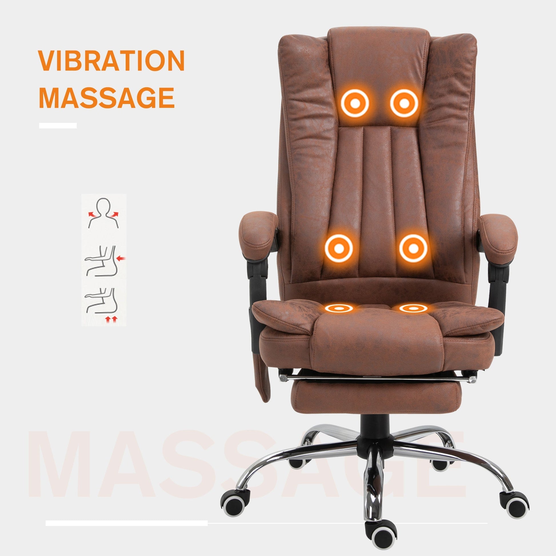 Office Chair 6-point Vibration Massage Chair Micro Fiber Recliner with Retractable Footrest Brown Massage Chairs   at Gallery Canada