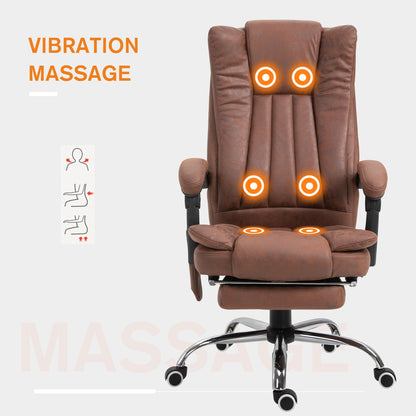 Office Chair 6-point Vibration Massage Chair Micro Fiber Recliner with Retractable Footrest Brown - Gallery Canada
