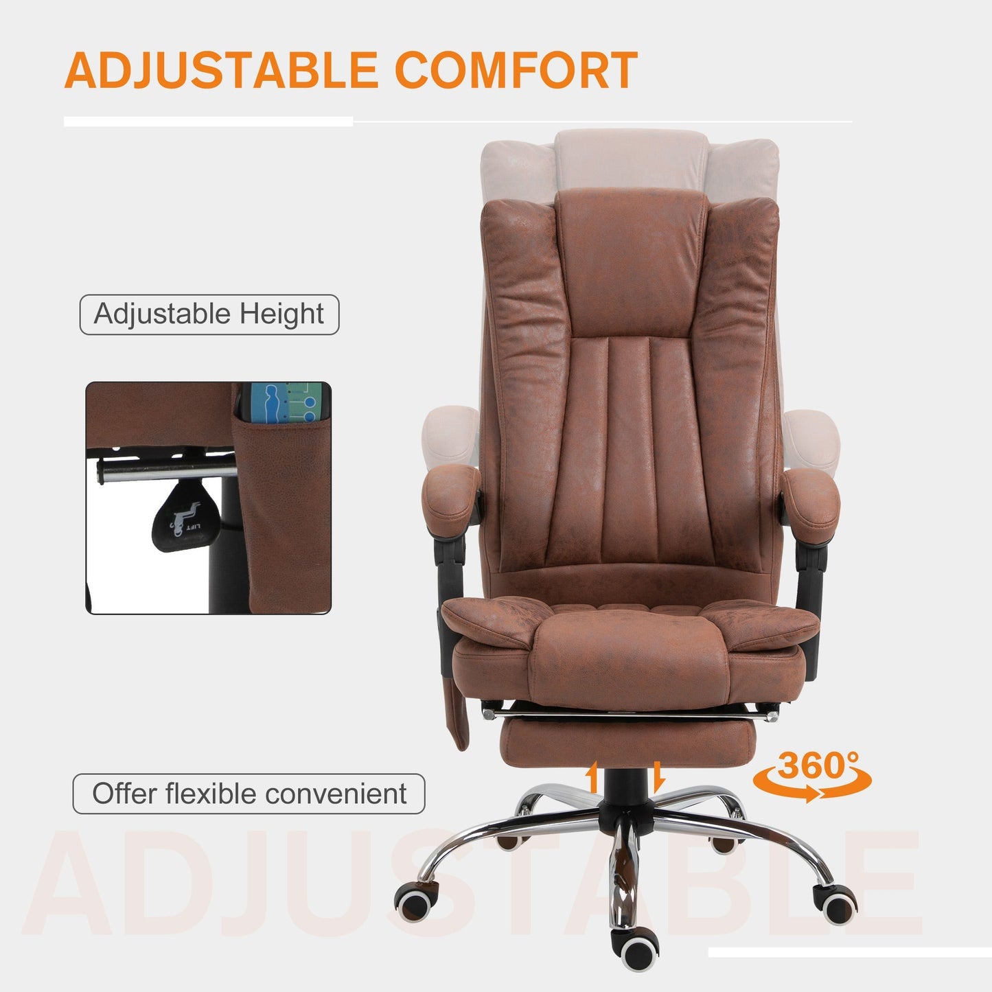 Office Chair 6-point Vibration Massage Chair Micro Fiber Recliner with Retractable Footrest Brown Massage Chairs   at Gallery Canada