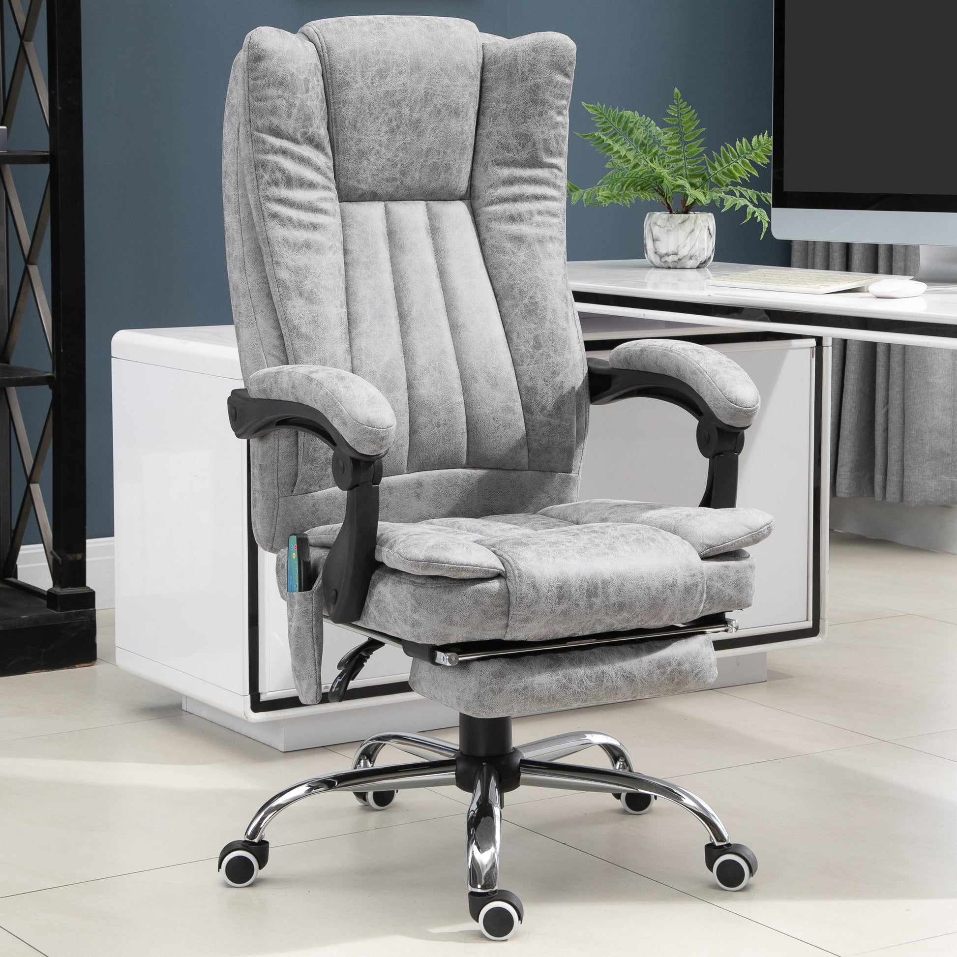 Office Chair 6-point Vibration Massage Chair Micro Fiber Recliner with Retractable Footrest Grey Massage Chairs   at Gallery Canada