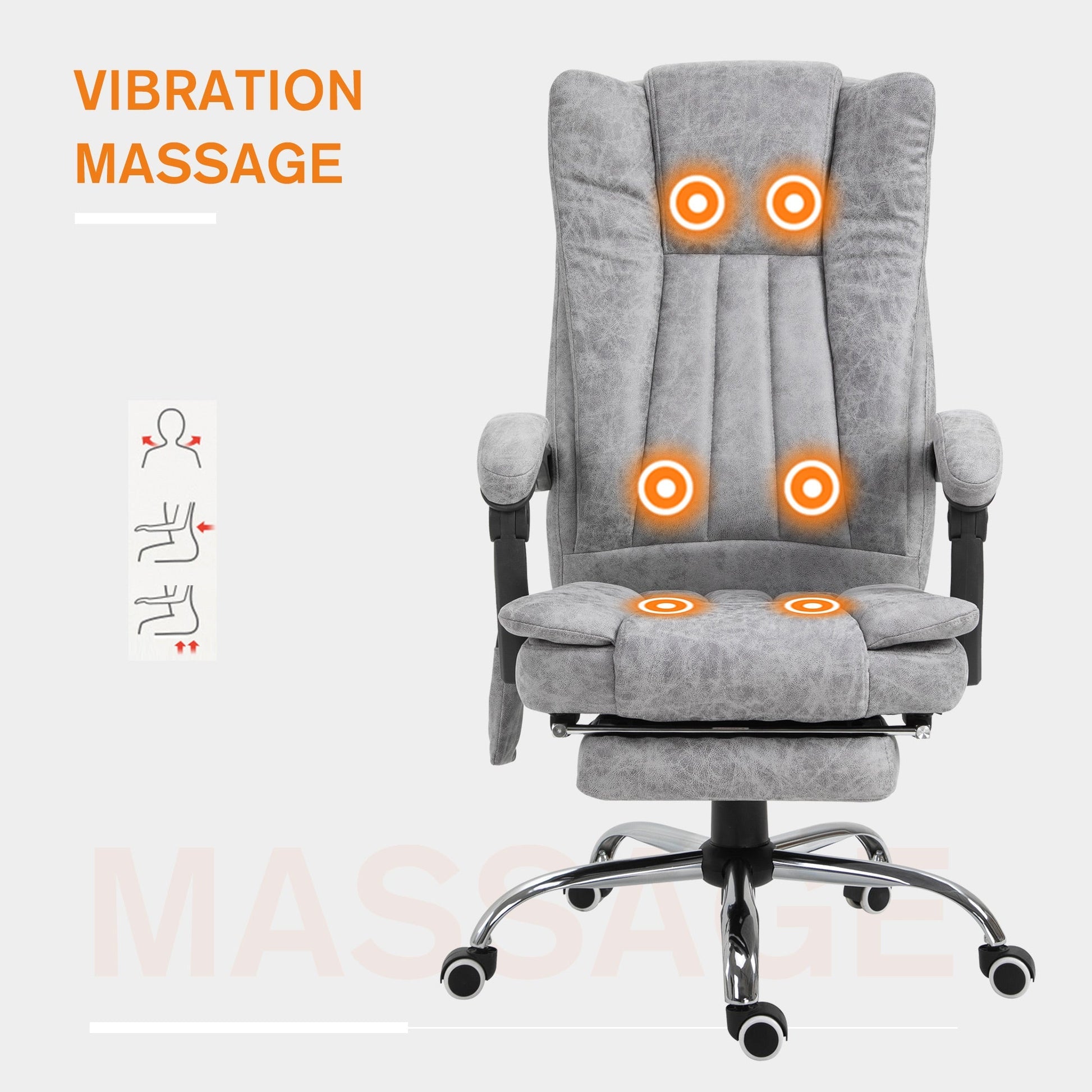 Office Chair 6-point Vibration Massage Chair Micro Fiber Recliner with Retractable Footrest Grey Massage Chairs   at Gallery Canada