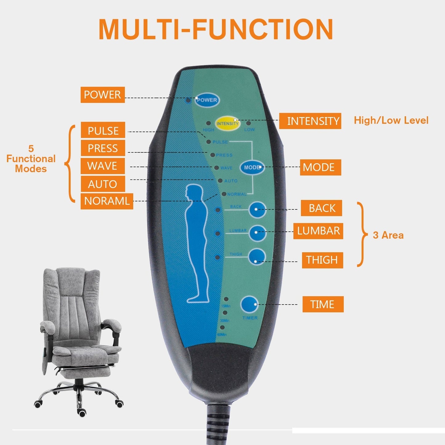 Office Chair 6-point Vibration Massage Chair Micro Fiber Recliner with Retractable Footrest Grey Massage Chairs   at Gallery Canada