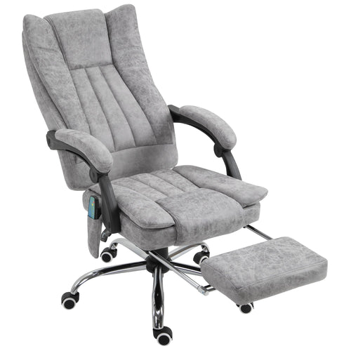 Office Chair 6-point Vibration Massage Chair Micro Fiber Recliner with Retractable Footrest Grey