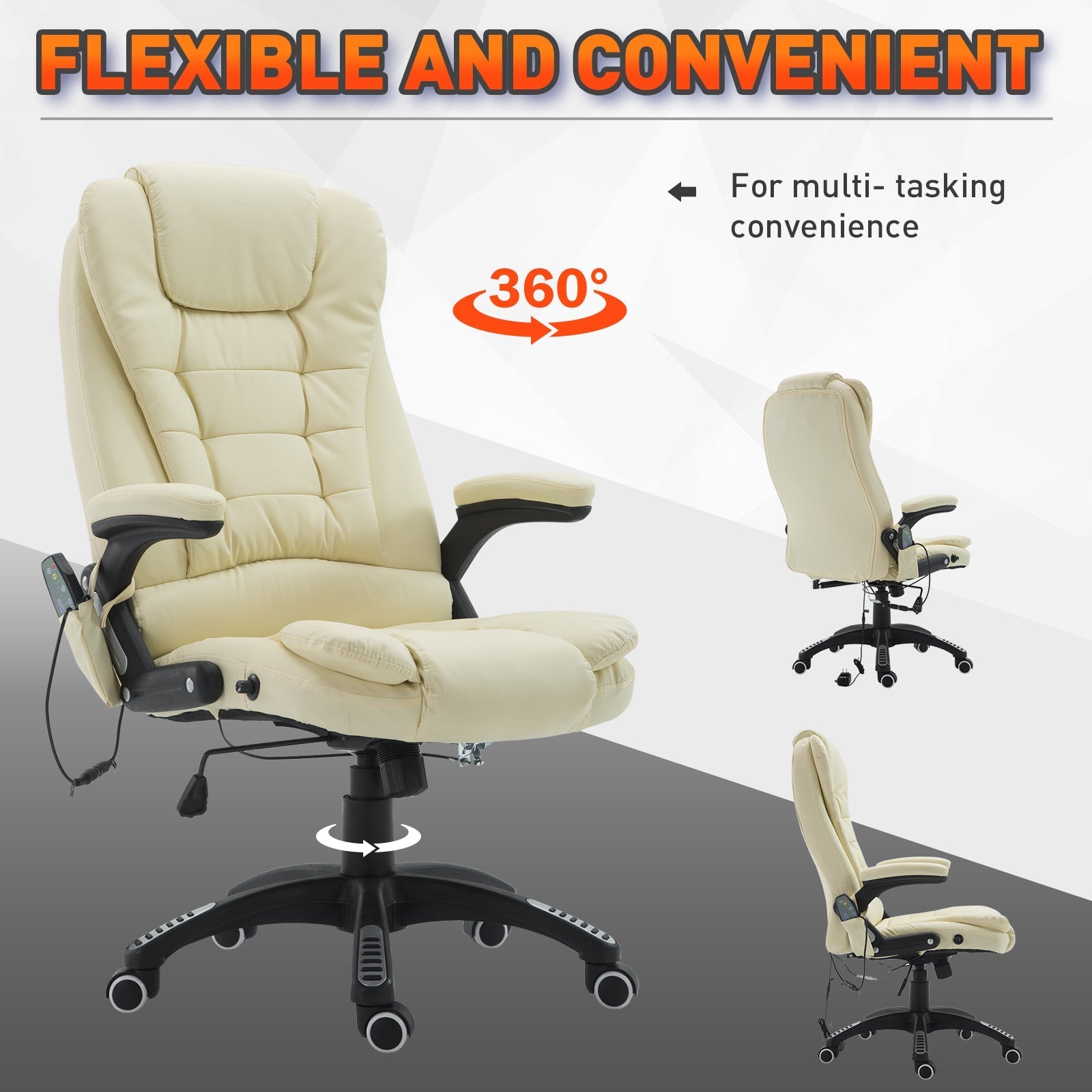 Office Chair Adjustable Heated Ergonomic Massage Swivel Vibrating High Back Leather Executive Chair Office Furniture (Beige) Massage Chairs   at Gallery Canada