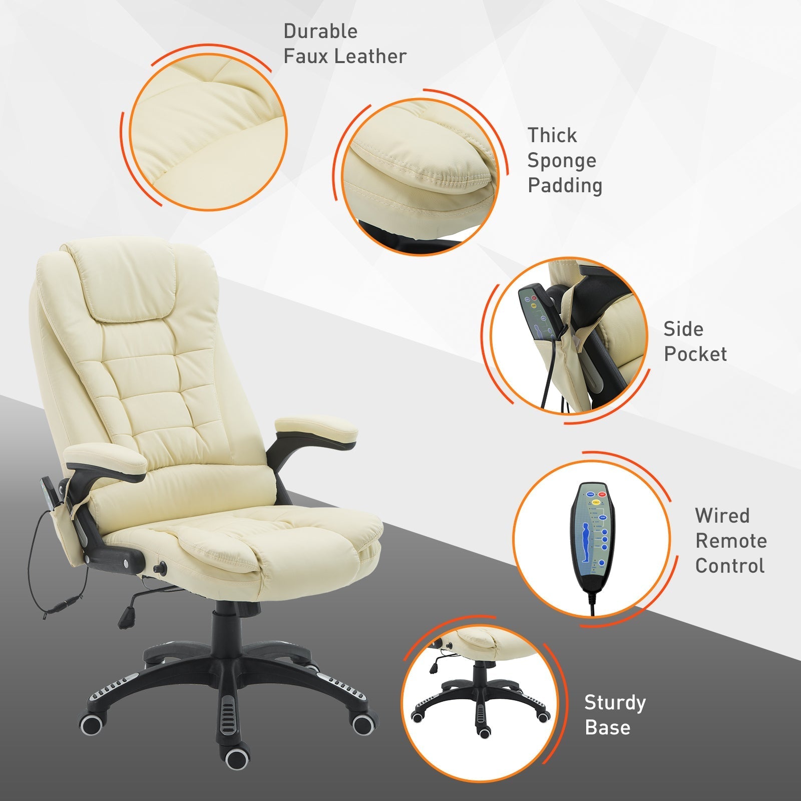 Office Chair Adjustable Heated Ergonomic Massage Swivel Vibrating High Back Leather Executive Chair Office Furniture (Beige) Massage Chairs   at Gallery Canada