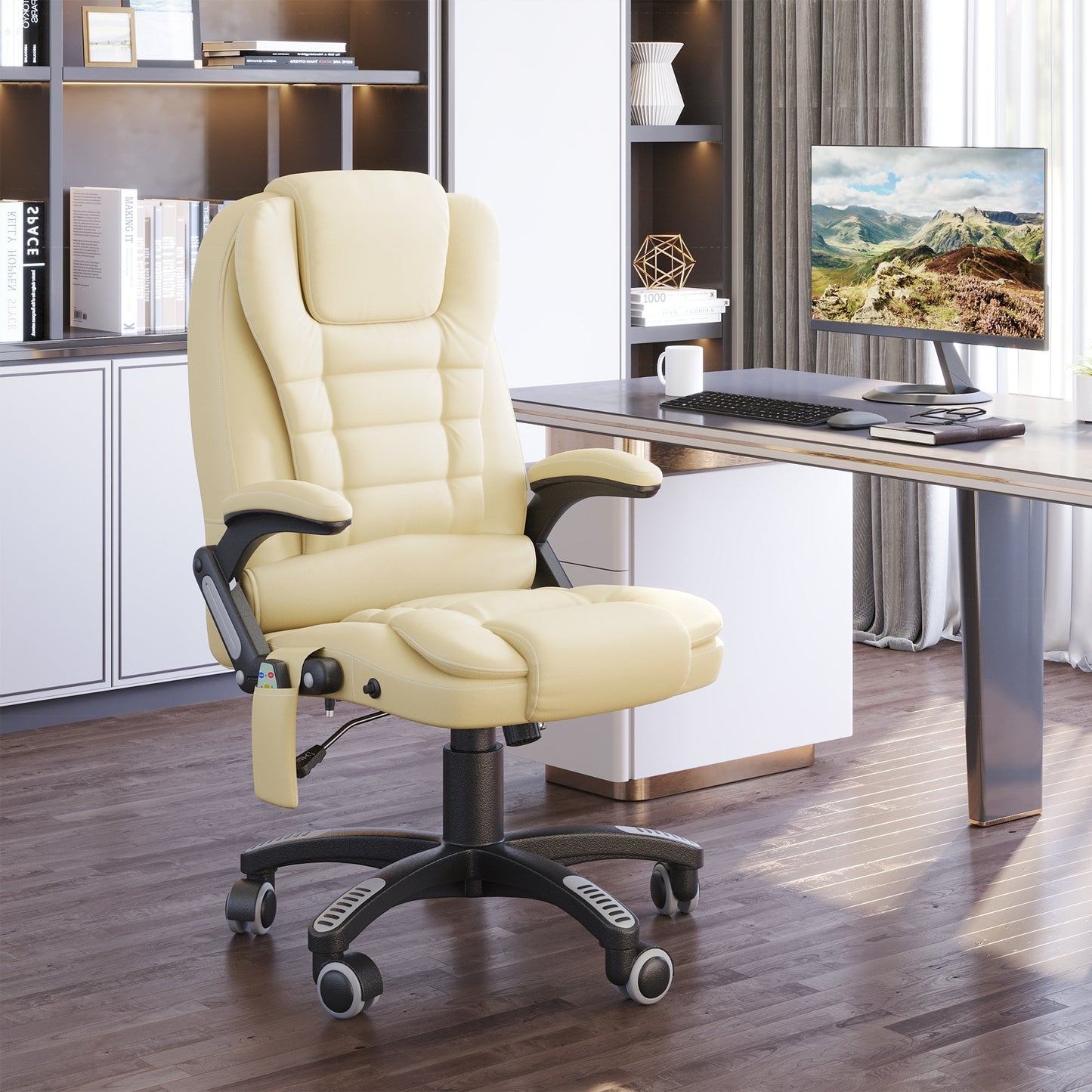 Office Chair Adjustable Heated Ergonomic Massage Swivel Vibrating High Back Leather Executive Chair Office Furniture (Beige) Massage Chairs   at Gallery Canada