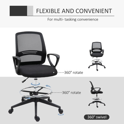 Office Chair Drafting Chair Tall with Foot Ring, Mid-Back Mesh Ergonomic for Standing Desk Drafting Table 360° Swivel Office Stool, Black Task Chairs   at Gallery Canada