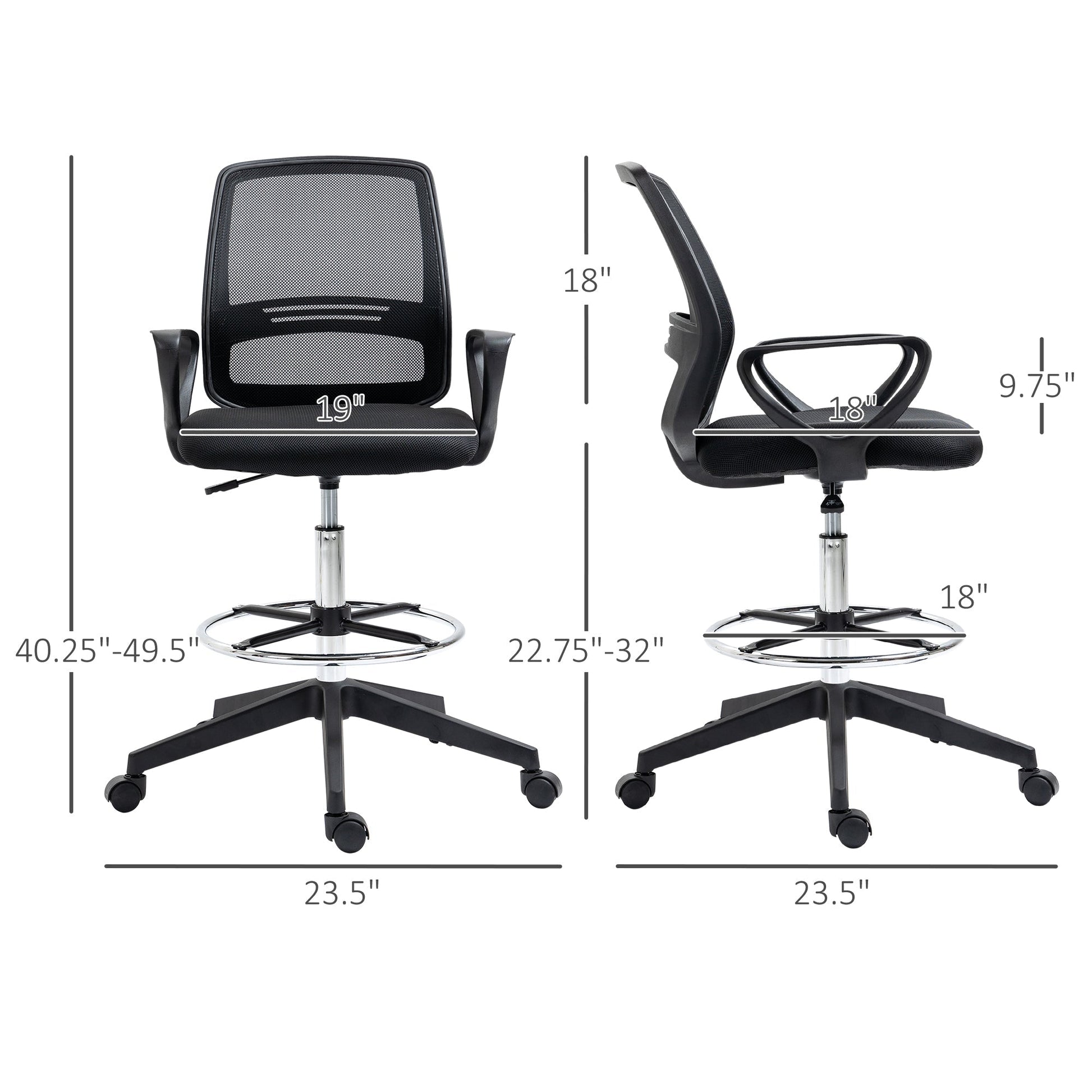 Office Chair Drafting Chair Tall with Foot Ring, Mid-Back Mesh Ergonomic for Standing Desk Drafting Table 360° Swivel Office Stool, Black Task Chairs Black  at Gallery Canada