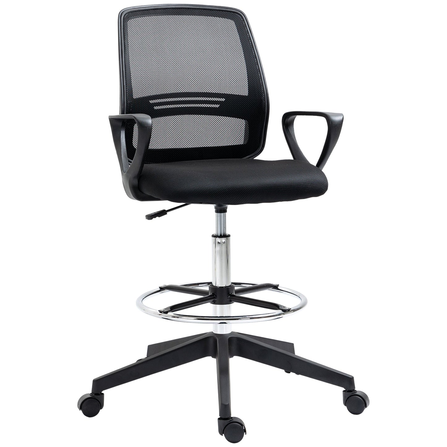 Office Chair Drafting Chair Tall with Foot Ring, Mid-Back Mesh Ergonomic for Standing Desk Drafting Table 360° Swivel Office Stool, Black Task Chairs   at Gallery Canada