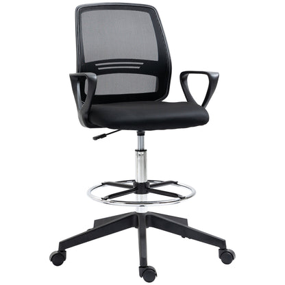 Office Chair Drafting Chair Tall with Foot Ring, Mid-Back Mesh Ergonomic for Standing Desk Drafting Table 360° Swivel Office Stool, Black Task Chairs   at Gallery Canada