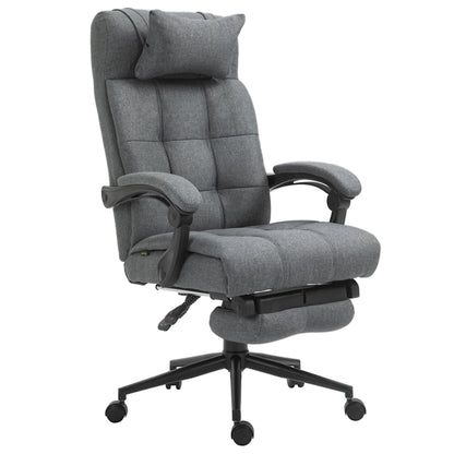 Office Chair Executive Linen-Feel Fabric High Back Swivel Task Chair with Upholstered Retractable Footrest, Headrest and Padded Armrest, Dark Grey Task Chairs Dark Grey  at Gallery Canada