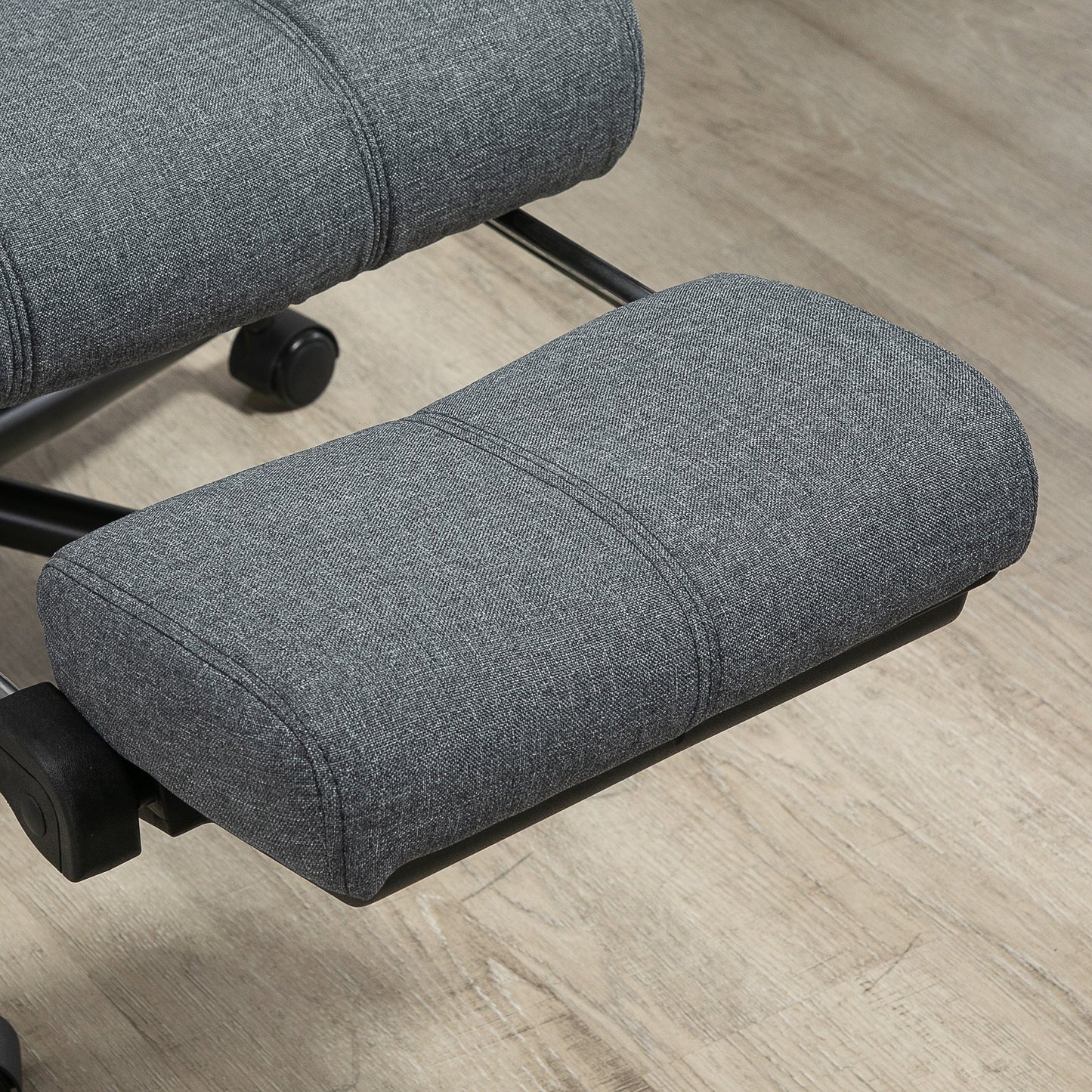 Office Chair Executive Linen-Feel Fabric High Back Swivel Task Chair with Upholstered Retractable Footrest, Headrest and Padded Armrest, Dark Grey - Gallery Canada