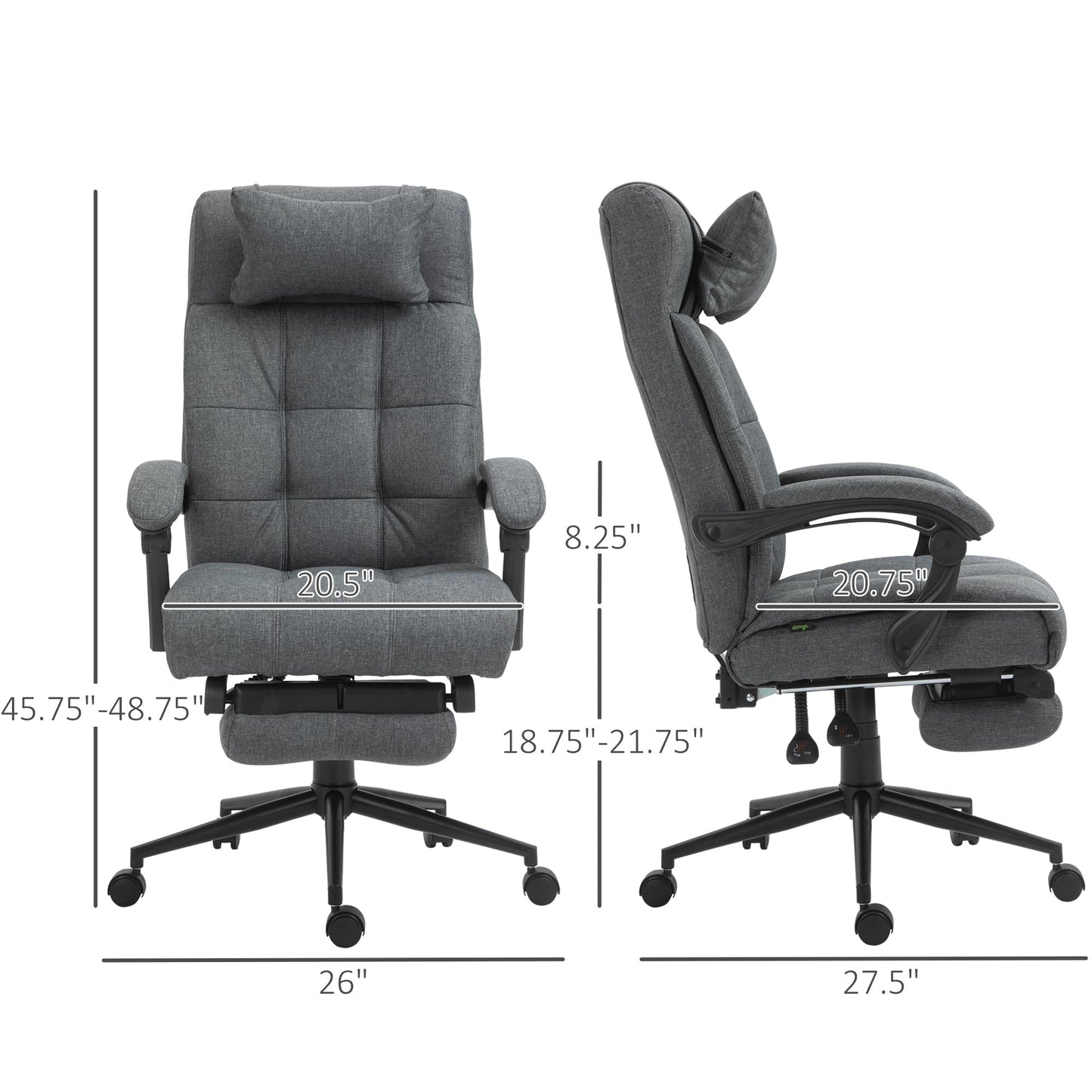 Office Chair Executive Linen-Feel Fabric High Back Swivel Task Chair with Upholstered Retractable Footrest, Headrest and Padded Armrest, Dark Grey - Gallery Canada