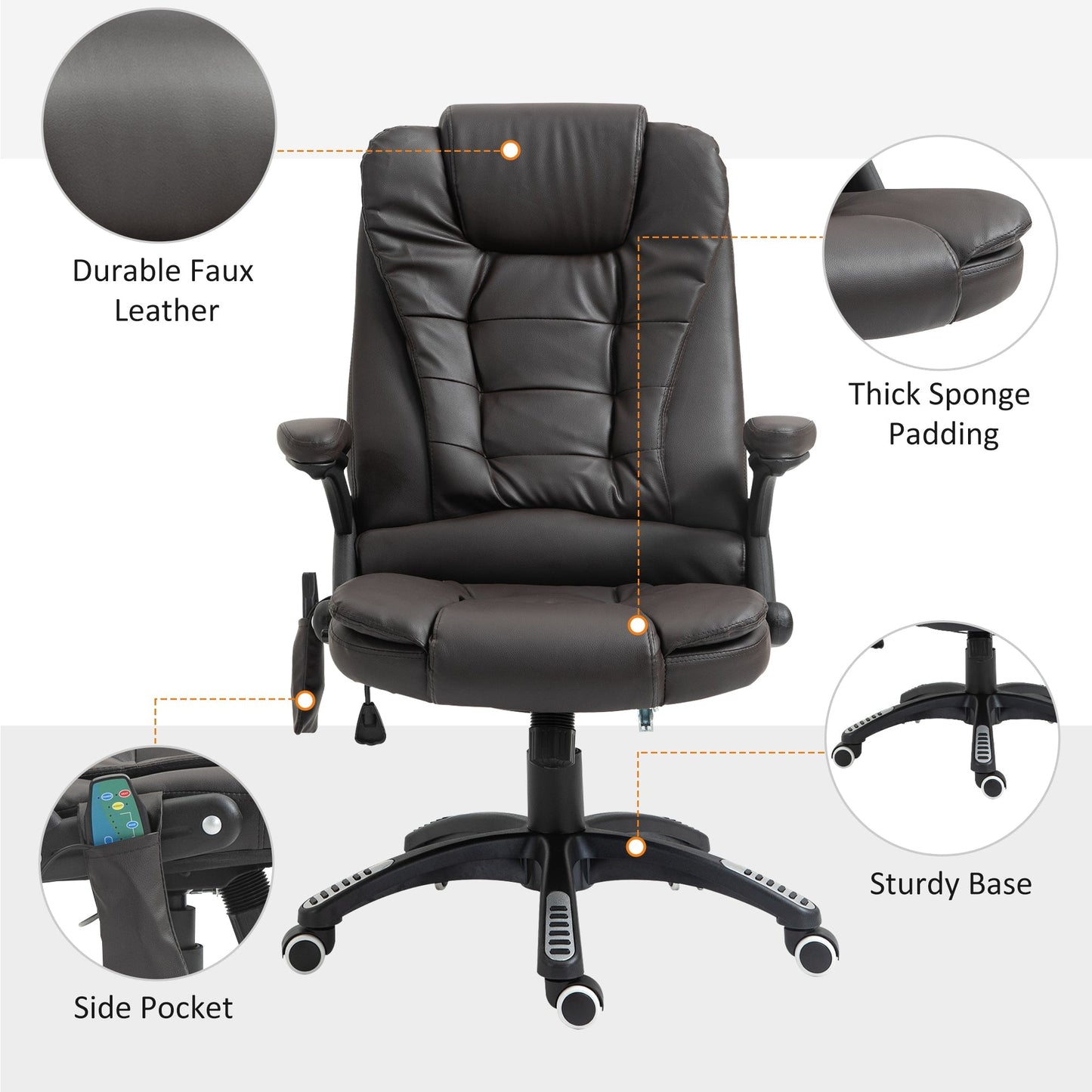 Office Chair Heated Ergonomic Massage Swivel Vibrating High Back Faux Leather Executive Chair Office (Brown) Massage Chairs   at Gallery Canada