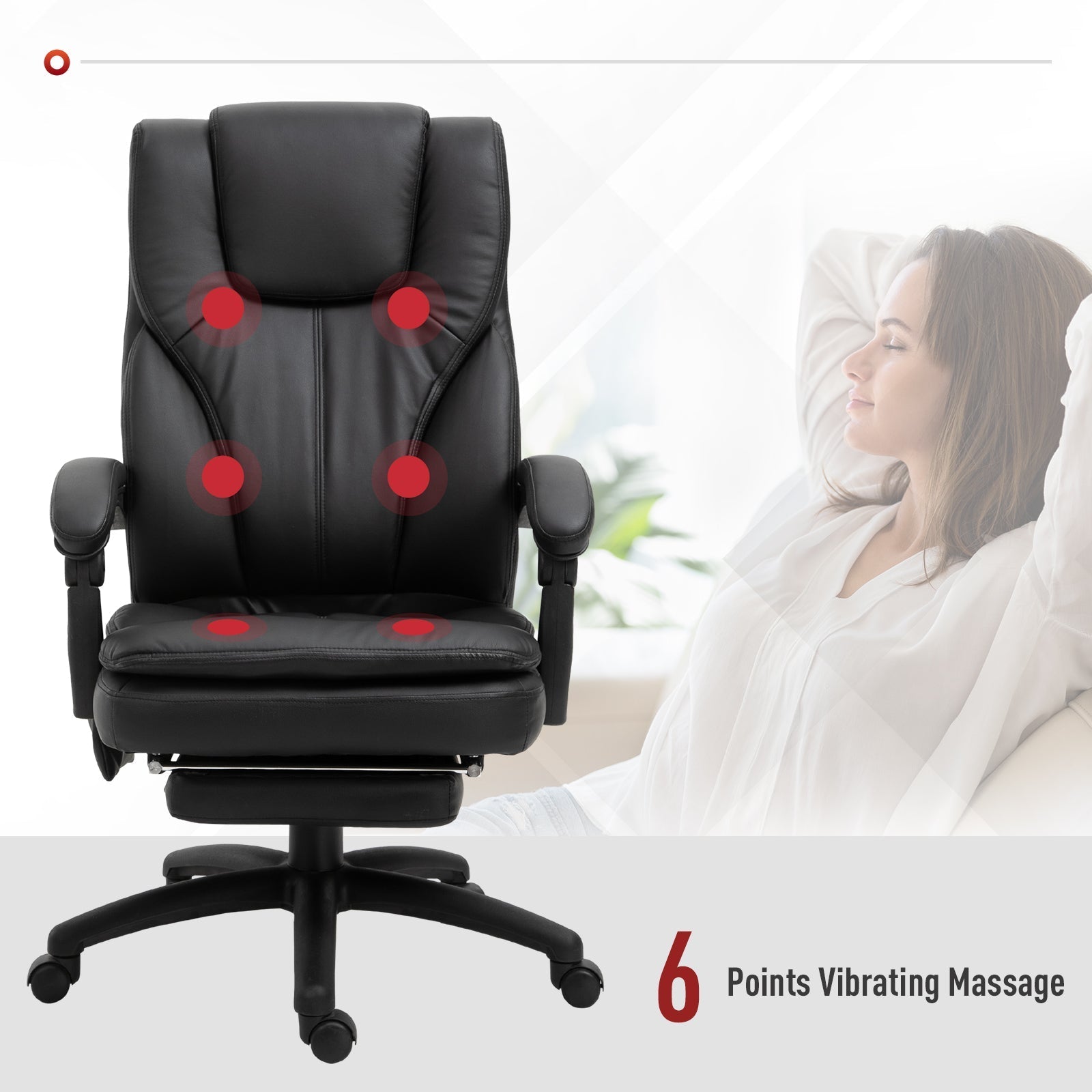 Office Chair High Back 6-Point Vibration Massage Reclining 360° Swivel Height Adjustable with Retractable Footrest Massage Chairs   at Gallery Canada