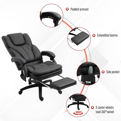 Office Chair High Back 6-Point Vibration Massage Reclining 360° Swivel Height Adjustable with Retractable Footrest Massage Chairs   at Gallery Canada