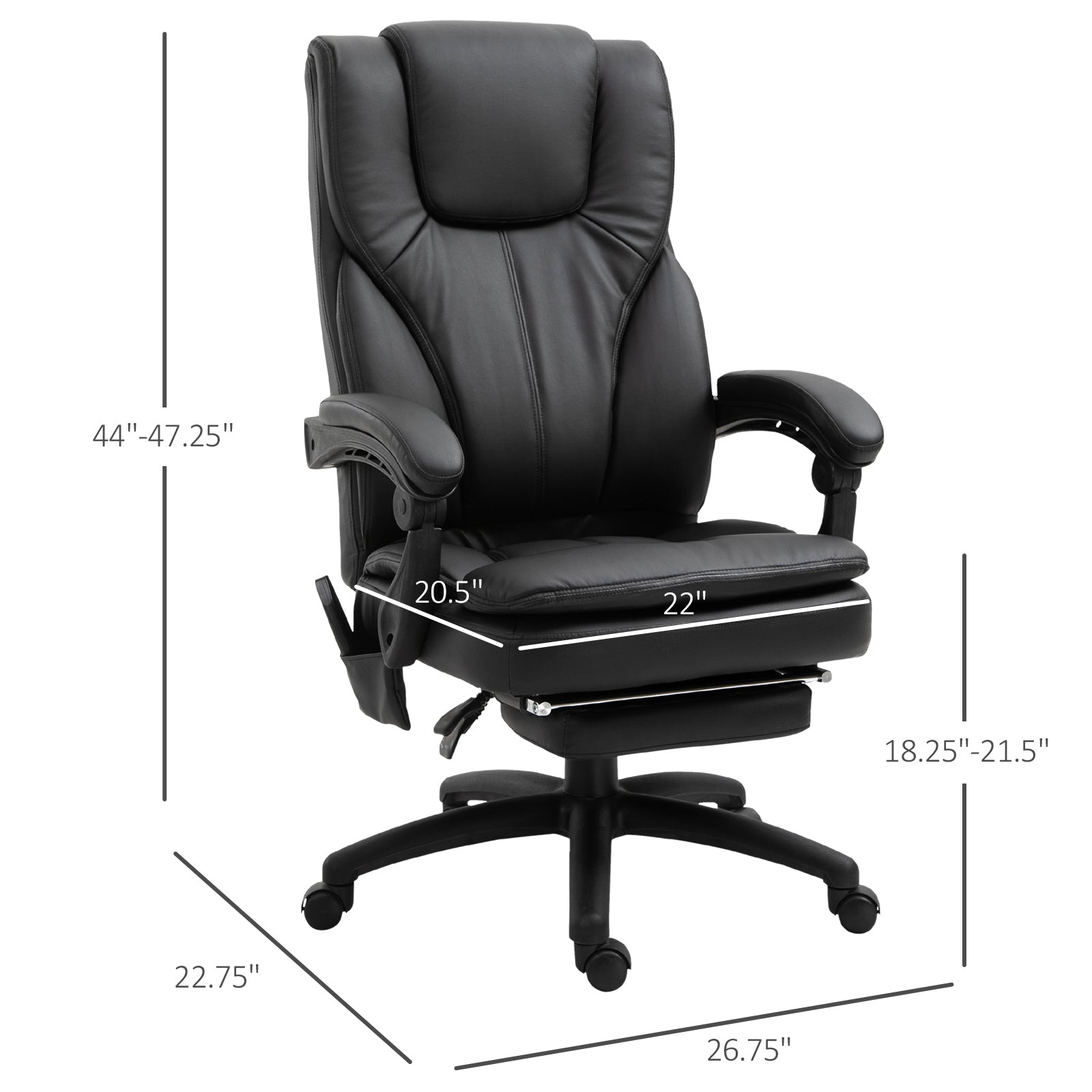 Office Chair High Back 6-Point Vibration Massage Reclining 360° Swivel Height Adjustable with Retractable Footrest Massage Chairs Black  at Gallery Canada