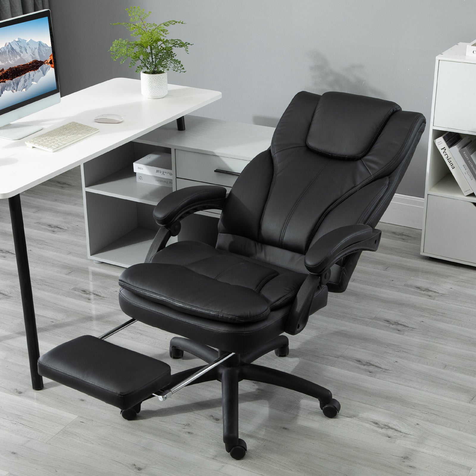 Office Chair High Back 6-Point Vibration Massage Reclining 360° Swivel Height Adjustable with Retractable Footrest Massage Chairs   at Gallery Canada