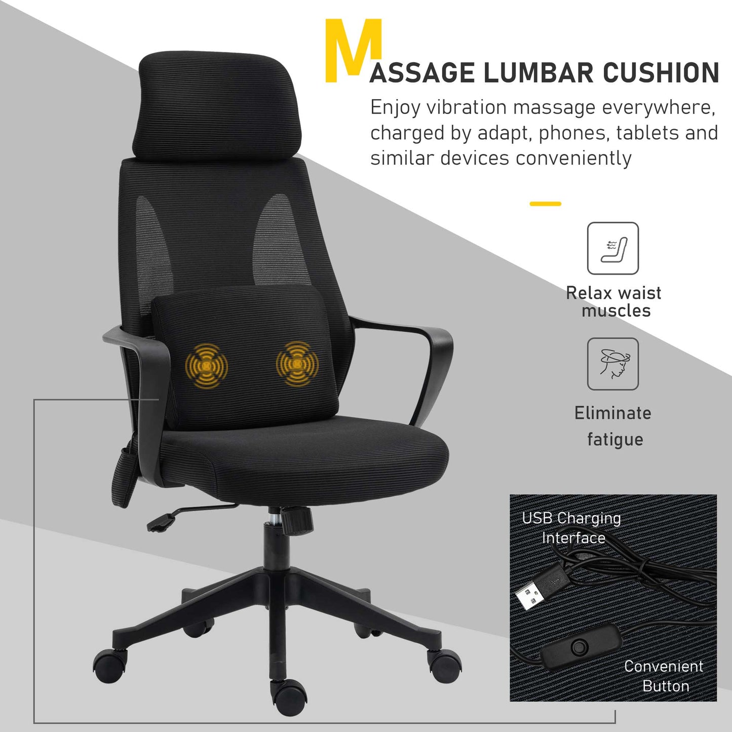 Office Chair High Back, Ergonomic Mesh Computer Chair Executive Task Chair with Massage Lumbar Support &; Headrest Rocking Massage Chairs   at Gallery Canada