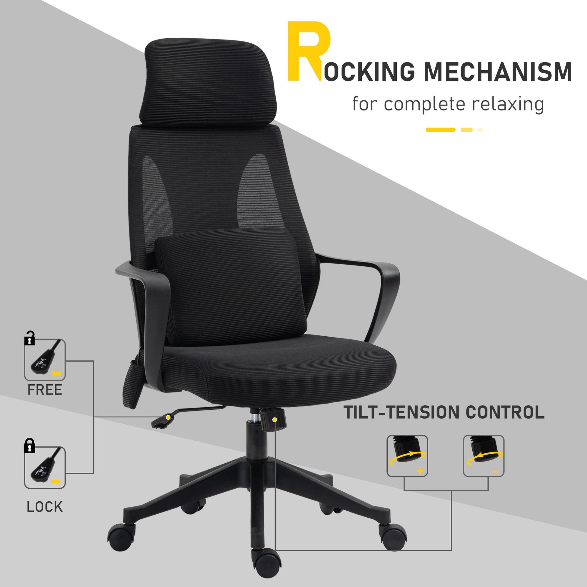 Office Chair High Back, Ergonomic Mesh Computer Chair Executive Task Chair with Massage Lumbar Support &; Headrest Rocking Massage Chairs   at Gallery Canada