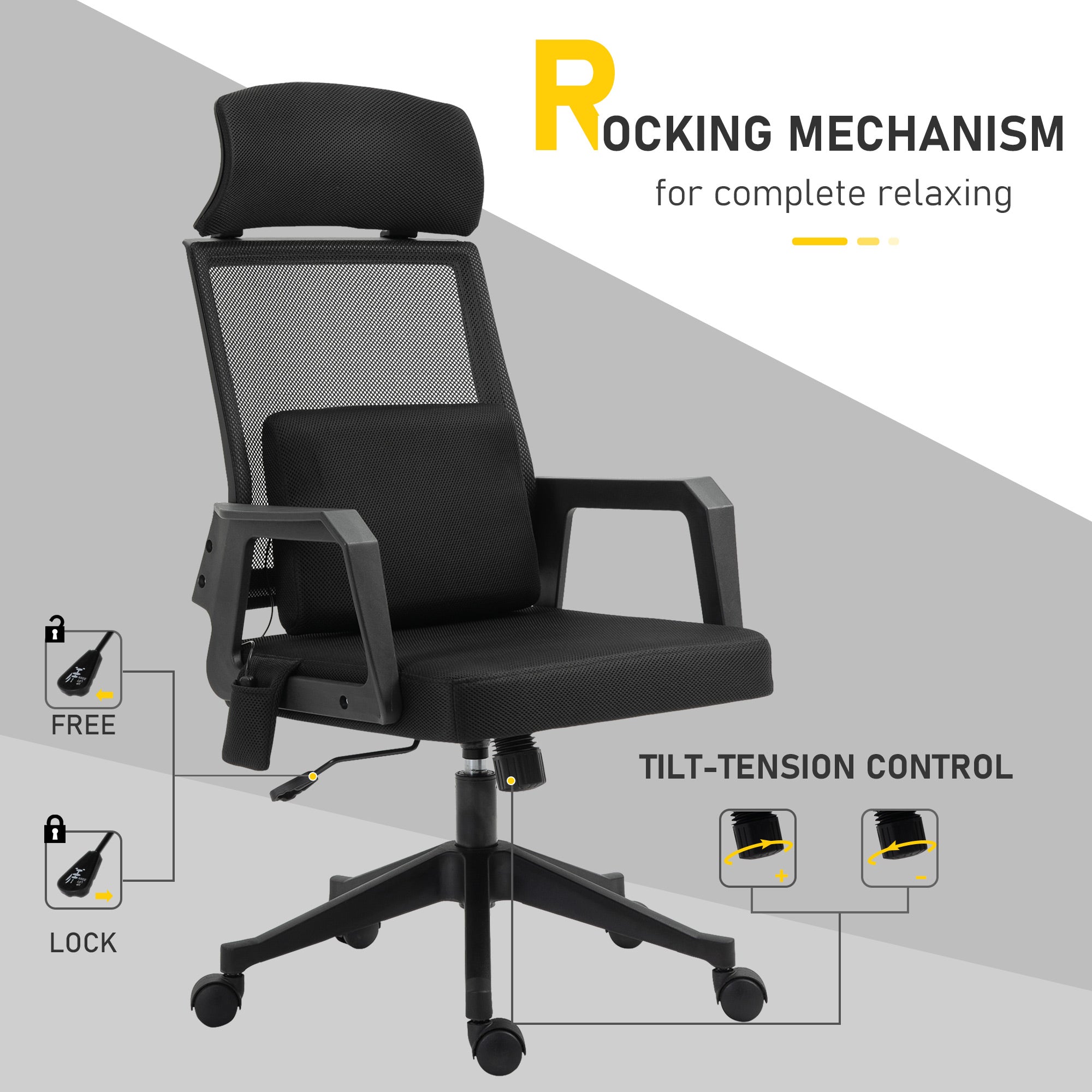 Office Chair High Back Mesh Desk Chair with 2-Point Vibration Massage Lumbar Support Pillow, Headrest, Ergonomic Swivel Back Massage Chairs   at Gallery Canada