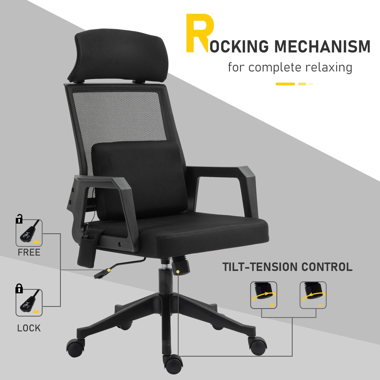 Office Chair High Back Mesh Desk Chair with 2-Point Vibration Massage Lumbar Support Pillow, Headrest, Ergonomic Swivel Back Massage Chairs   at Gallery Canada