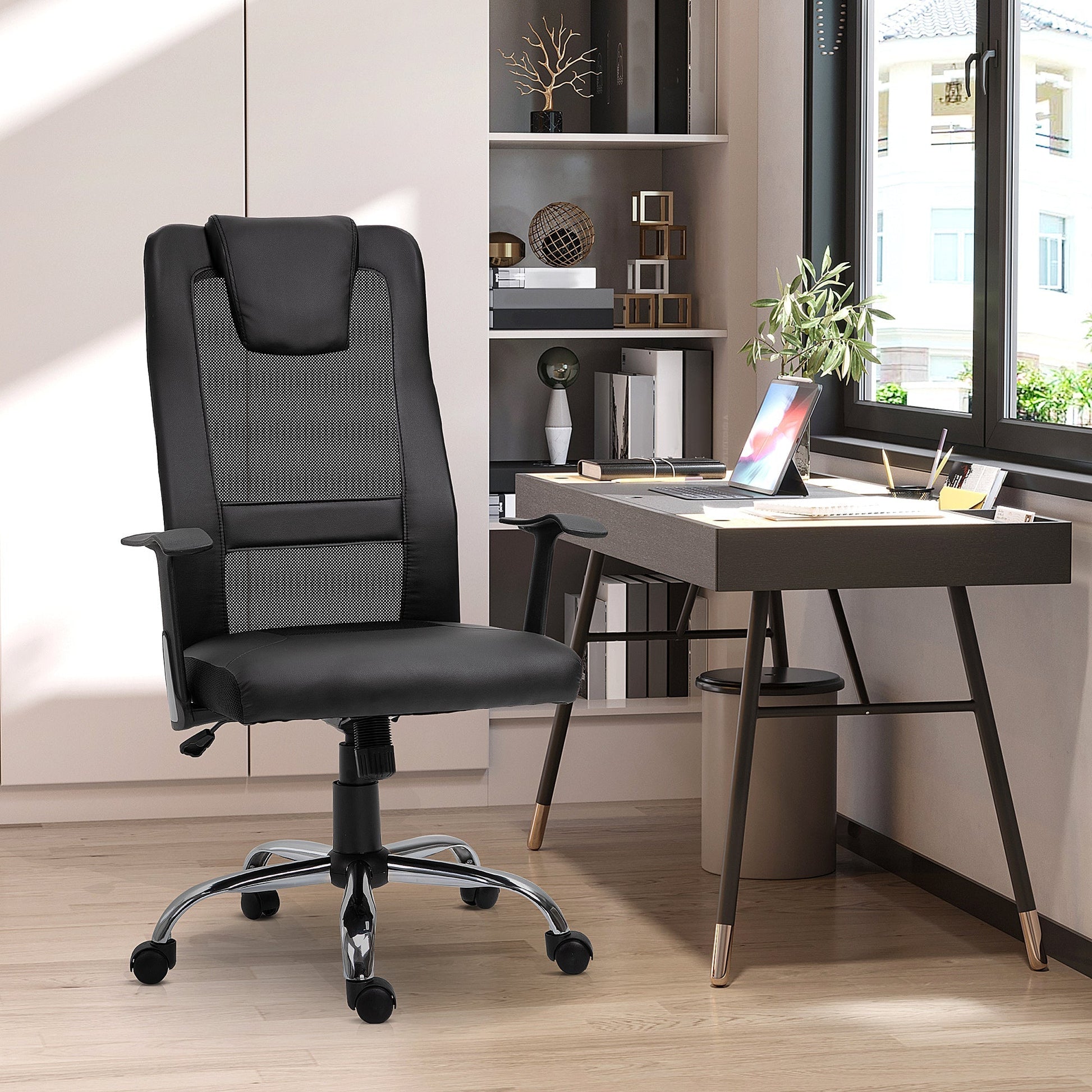 Office Chair High Back Mesh Ergonomic Computer Desk Seat Thick Padded Headrest with Armrest Office Black Task Chairs   at Gallery Canada