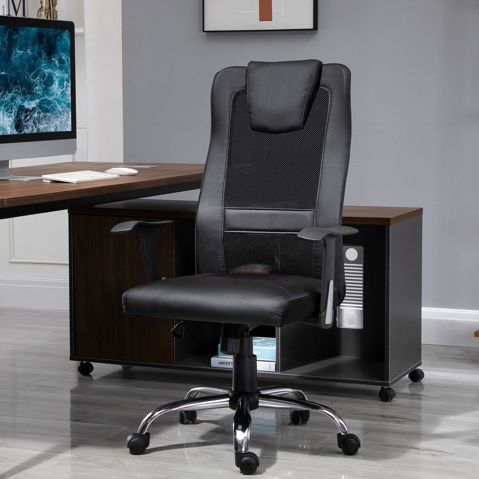 Office Chair High Back Mesh Ergonomic Computer Desk Seat Thick Padded Headrest with Armrest Office Black Task Chairs   at Gallery Canada