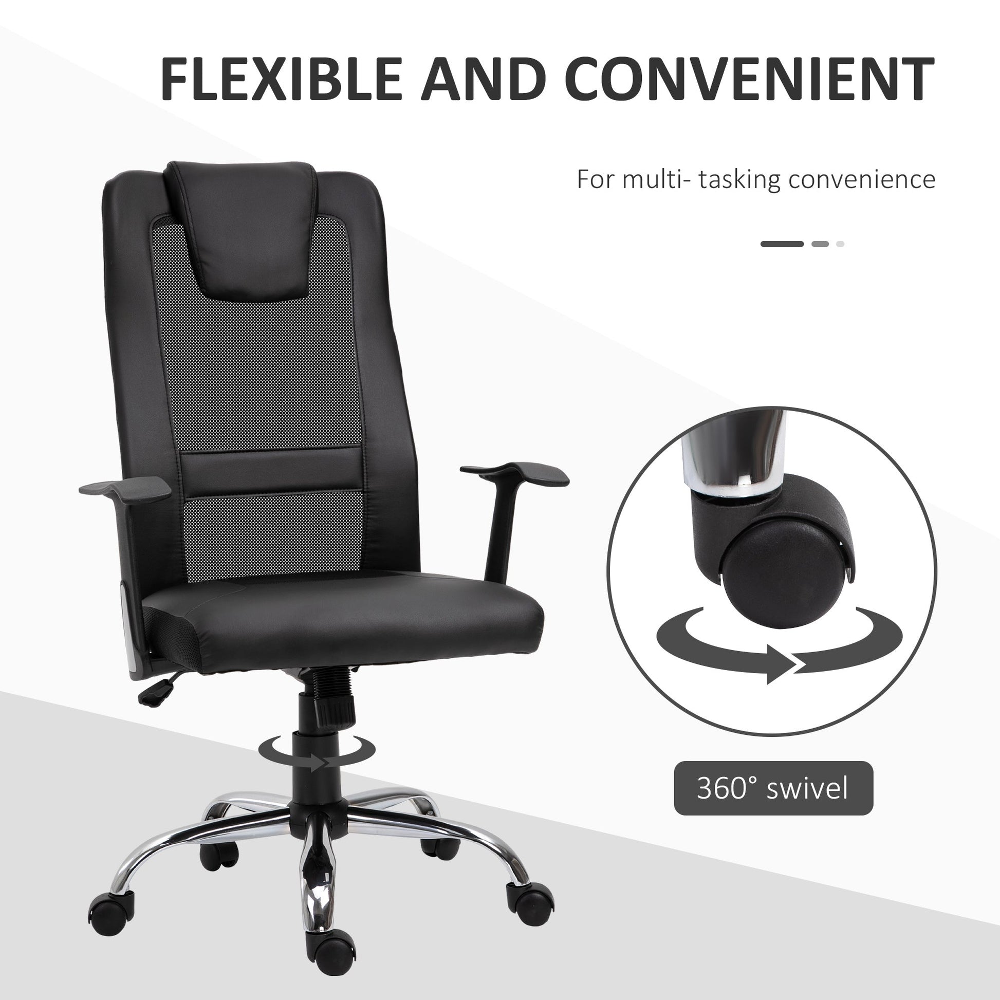 Office Chair High Back Mesh Ergonomic Computer Desk Seat Thick Padded Headrest with Armrest Office Black Task Chairs   at Gallery Canada