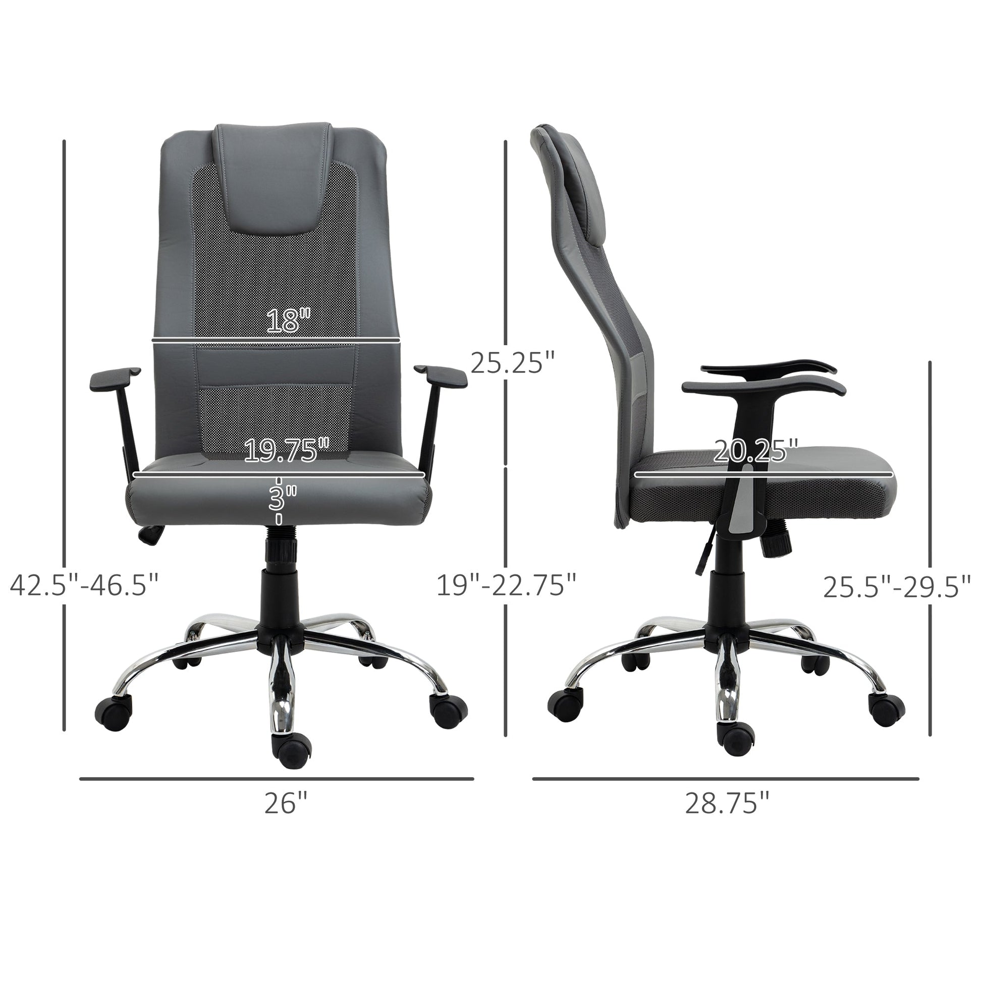 Office Chair High Back Mesh Ergonomic Computer Desk Seat Thick Padded Headrest with Armrest Office Grey Task Chairs   at Gallery Canada