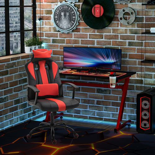 Office Chair High Back Racing Style Gaming Chair Adjustable PU Leather Swivel Computer Task Seat with Lumbar Support and Pillow Red