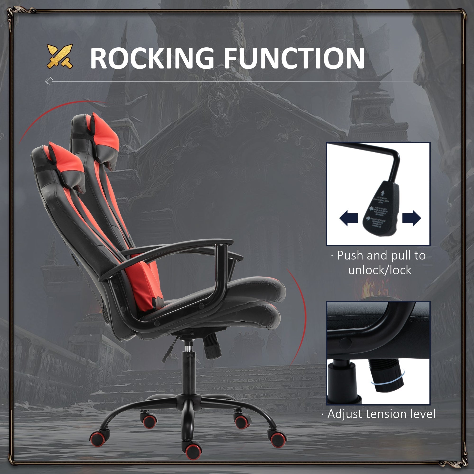 Office Chair High Back Racing Style Gaming Chair Adjustable PU Leather Swivel Computer Task Seat with Lumbar Support and Pillow Red Video Game Chairs   at Gallery Canada