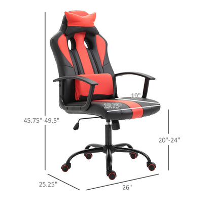 Office Chair High Back Racing Style Gaming Chair Adjustable PU Leather Swivel Computer Task Seat with Lumbar Support and Pillow Red Video Game Chairs   at Gallery Canada