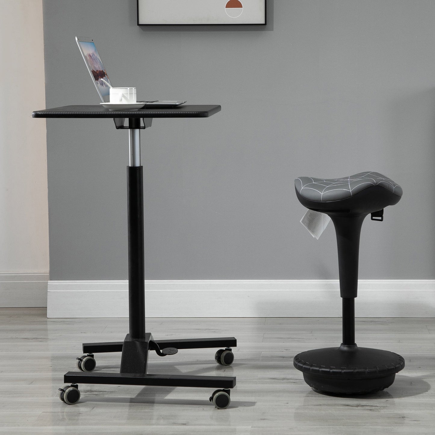 Office Chair Lift Wobble Stool Standing Chair 360° Swivel, Tilting, with Adjustable Height and Saddle Seat, Grey Task Chairs   at Gallery Canada