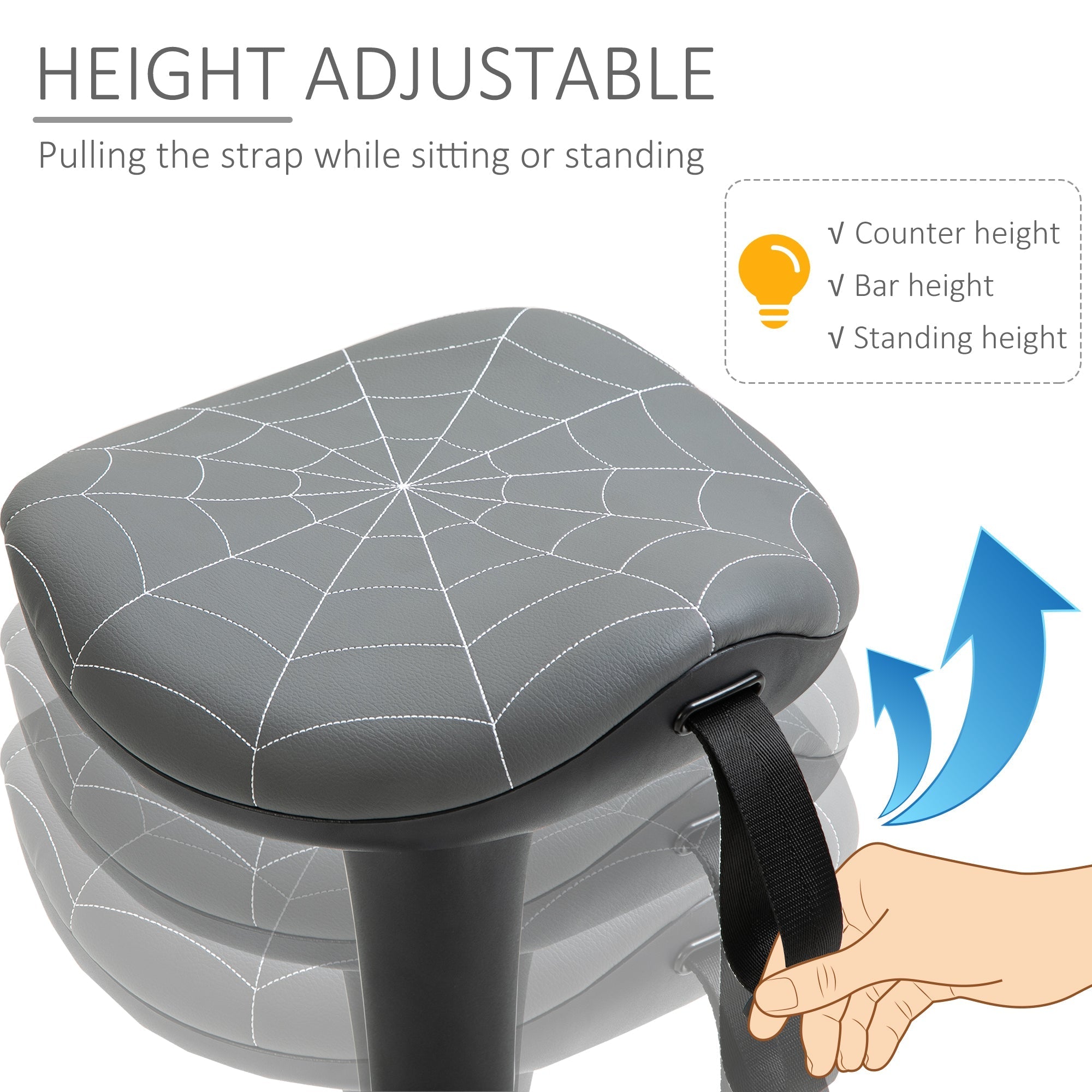 Office Chair Lift Wobble Stool Standing Chair 360° Swivel, Tilting, with Adjustable Height and Saddle Seat, Grey Task Chairs   at Gallery Canada