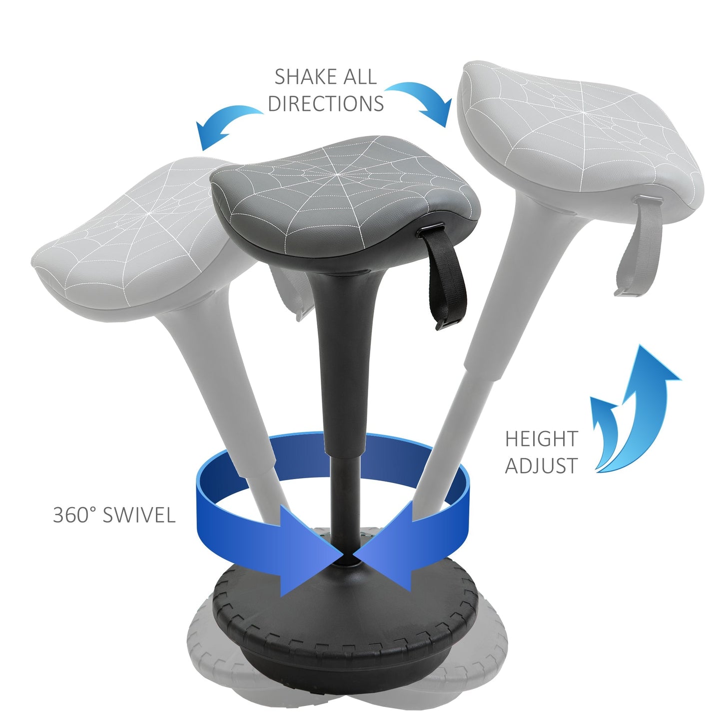 Office Chair Lift Wobble Stool Standing Chair 360° Swivel, Tilting, with Adjustable Height and Saddle Seat, Grey Task Chairs   at Gallery Canada