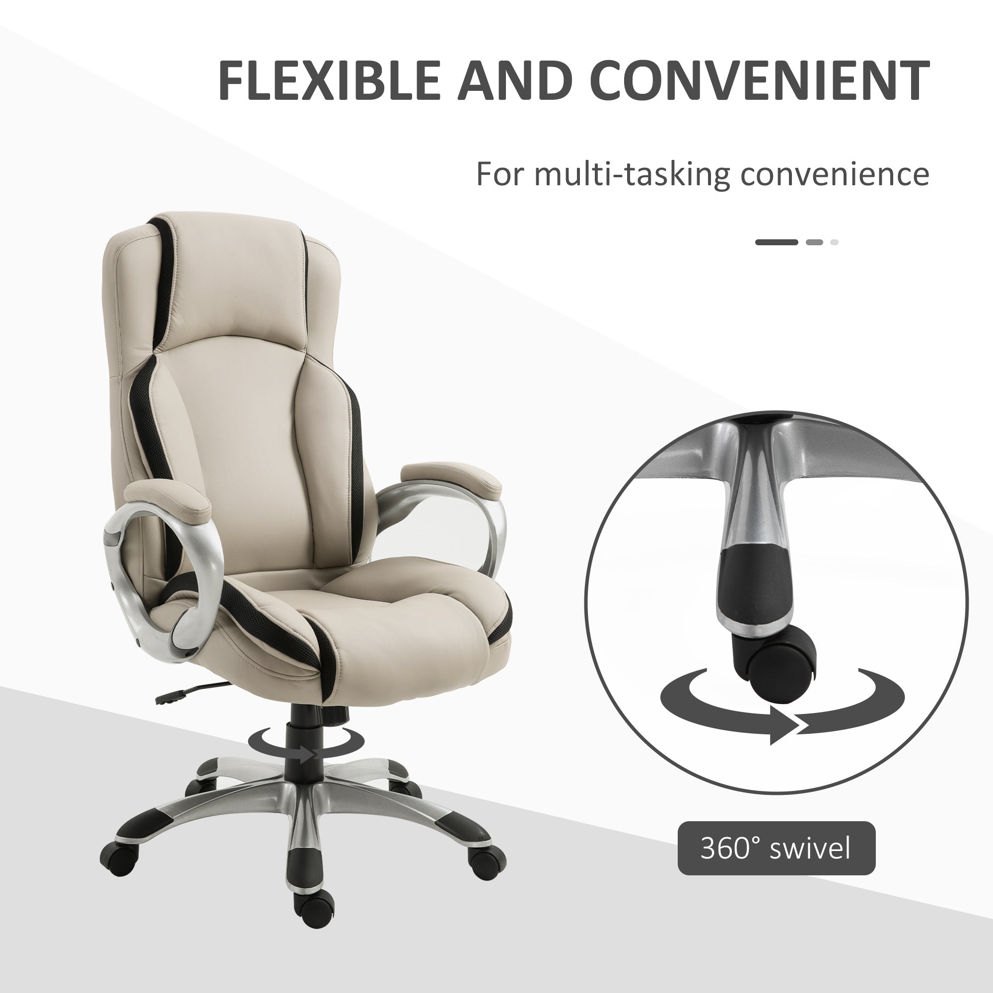 Office Chair PU Leather Executive on Rolling Wheels Task Computer Height Adjustable Swivel Ergonomic, Greige and Black Executive & Manager Chairs   at Gallery Canada