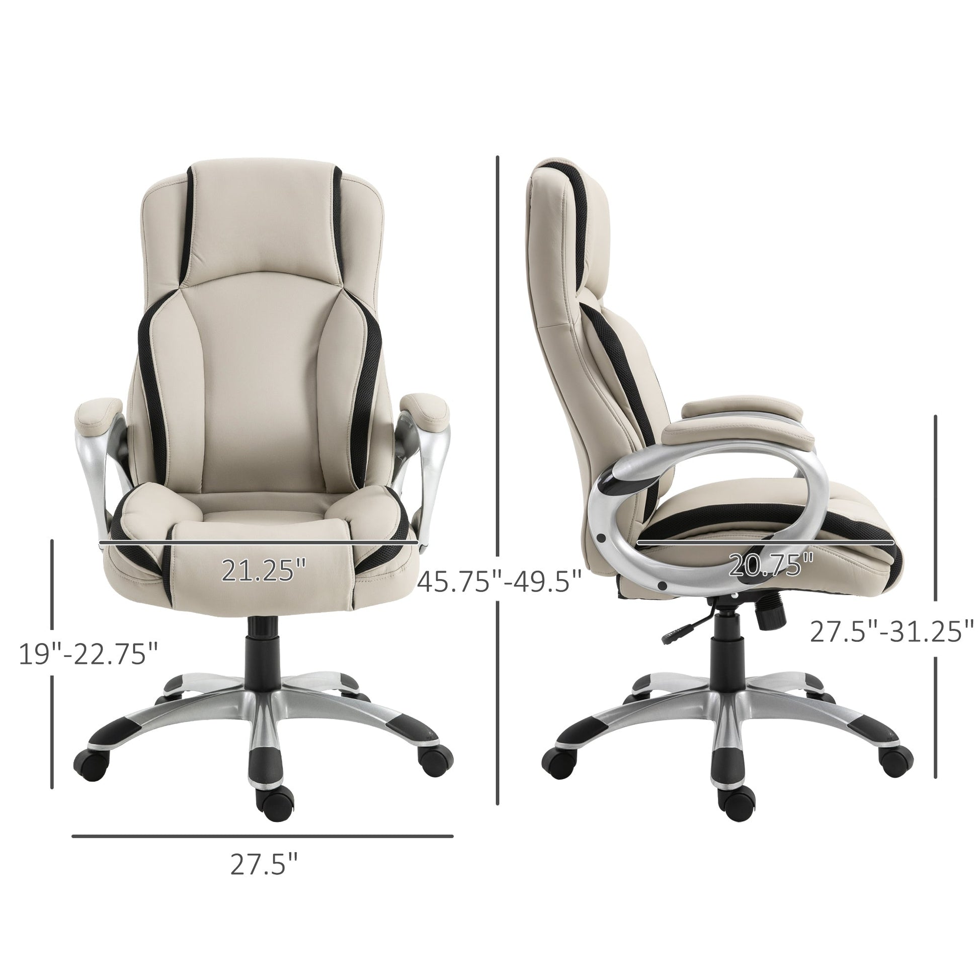 Office Chair PU Leather Executive on Rolling Wheels Task Computer Height Adjustable Swivel Ergonomic, Greige and Black Executive & Manager Chairs   at Gallery Canada