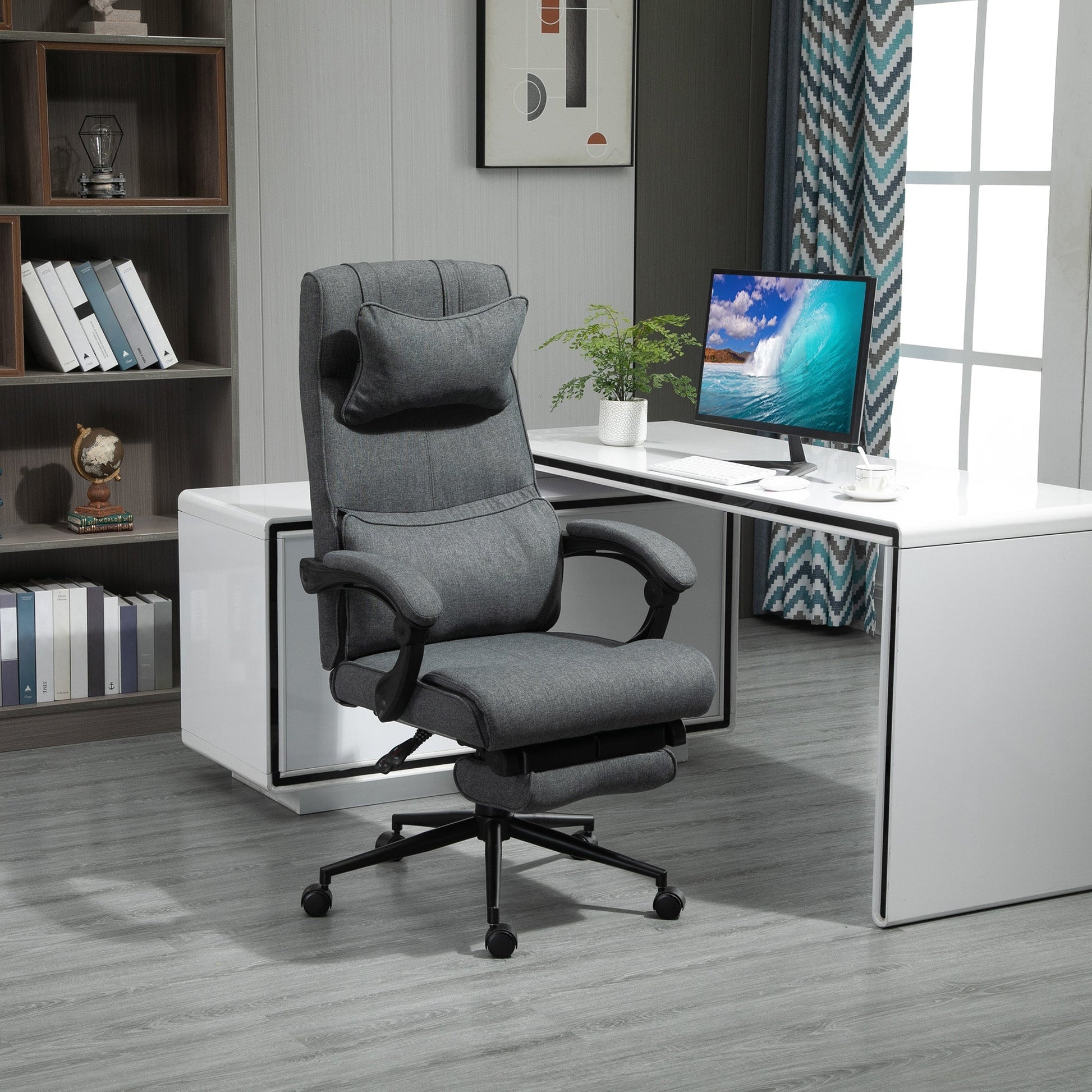 Office Recliner Chair Executive High Back Office Chair with Footrest, Grey Executive & Manager Chairs   at Gallery Canada