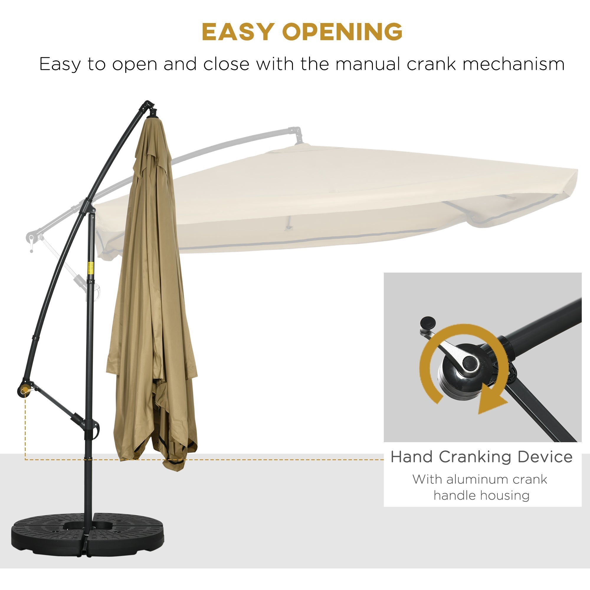 Adjustable Offset Patio Umbrella with Net, Base, and 8 Ribs for Garden, Beige Cantilever Umbrellas   at Gallery Canada