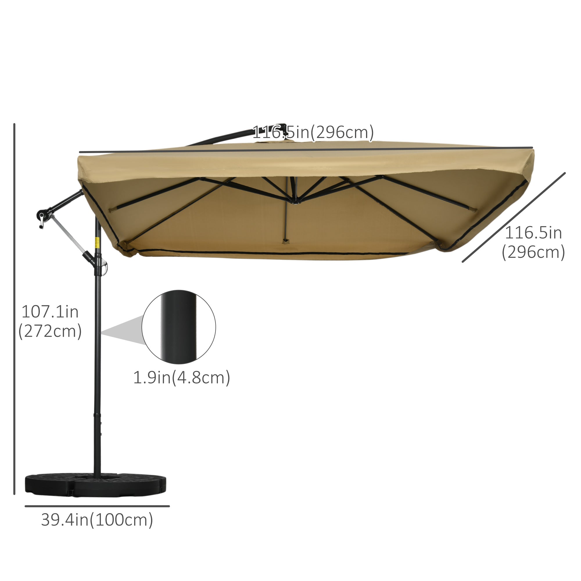 Adjustable Offset Patio Umbrella with Net, Base, and 8 Ribs for Garden, Beige Cantilever Umbrellas   at Gallery Canada