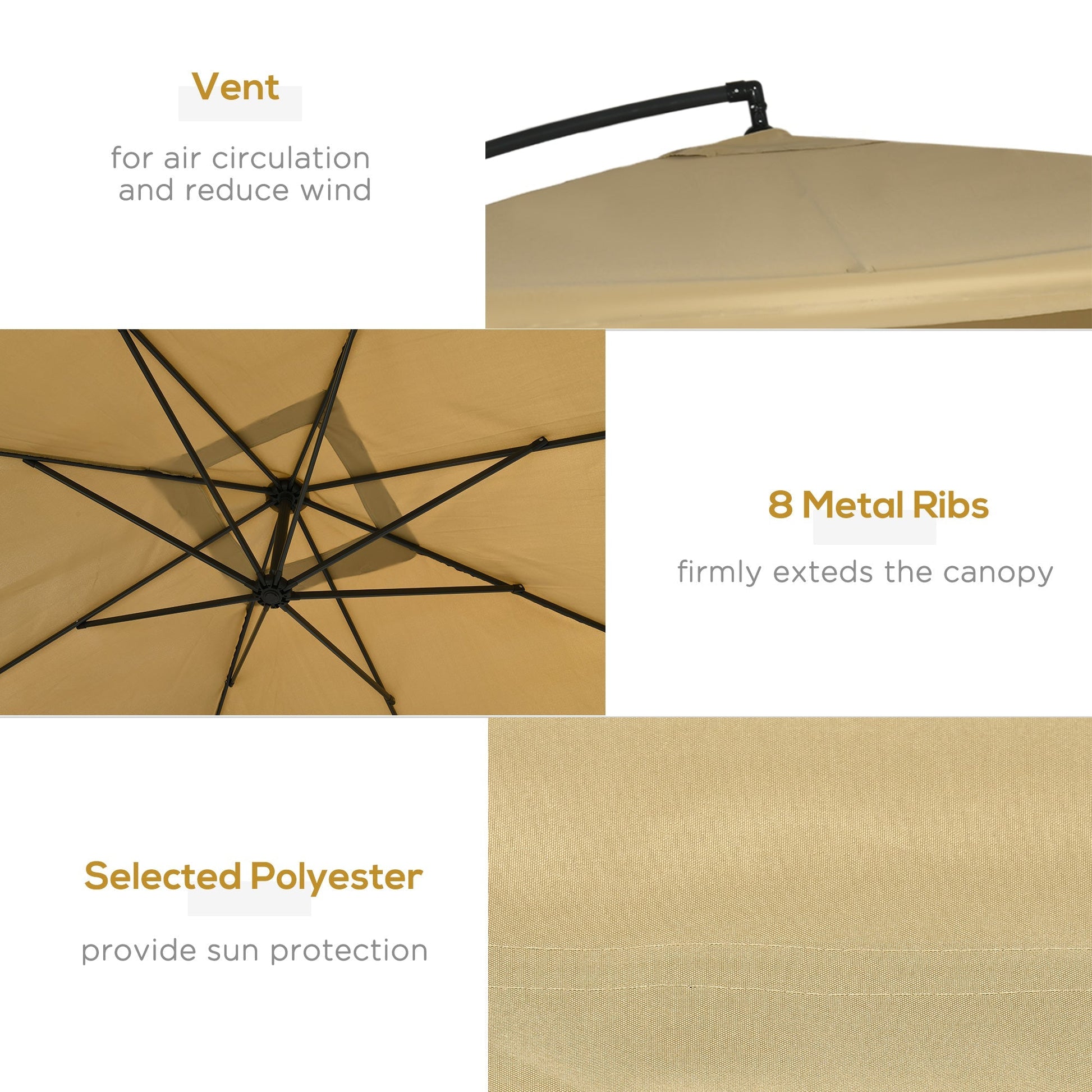 Adjustable Offset Patio Umbrella with Net, Base, and 8 Ribs for Garden, Beige Cantilever Umbrellas   at Gallery Canada